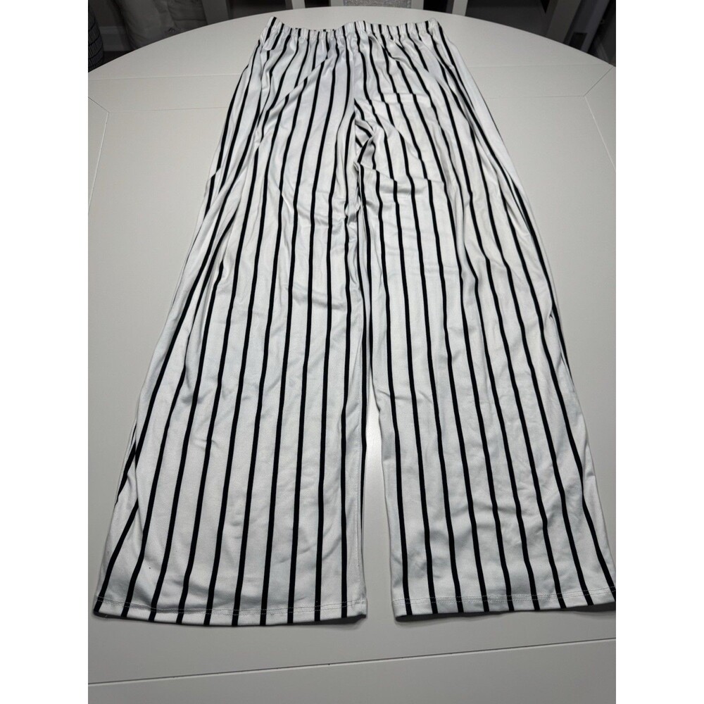 Arabella White W/ Black Stripes Boho Women’s Medium Palazzo Wide Leg - Made USA